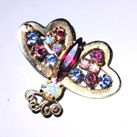 Vintage U/S Weiss Crystal AB Rhinestone Bug Insect Butterfly Bee Brooch Pin - Picture 1 of 4